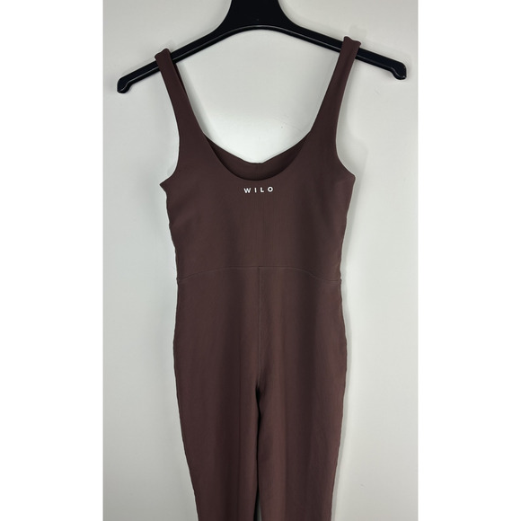 Wilo The Label Ribbed Jumpsuit Flare Chocolate Brown Stretch Women's Size Medium - Picture 11 of 13